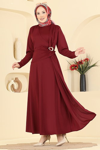 moda selvim الفستان خمري 0782LVA1173 - Thumbnail