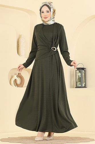 moda selvim Dress 0782LVA1173 Khaki - Thumbnail