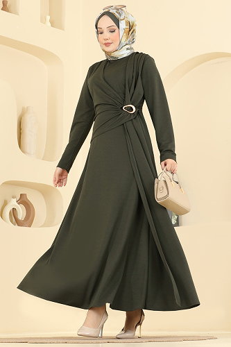 moda selvim الفستان اخضر عفني 0782LVA1173 - Thumbnail