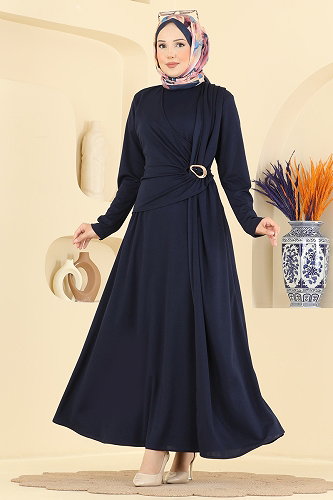 moda selvim Dress 0782LVA1173 Navy Blue - Thumbnail