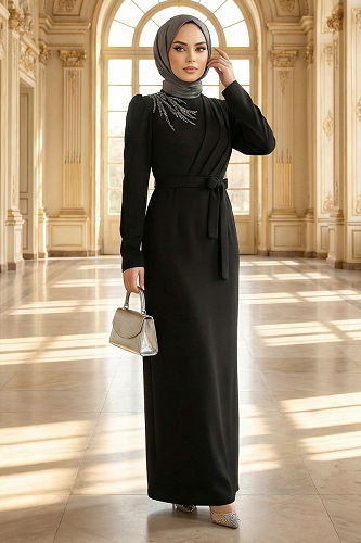 moda selvim الفستان أسود 0846LVA1173 - Thumbnail