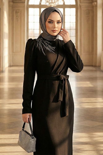 moda selvim الفستان أسود 0846LVA1173 - Thumbnail