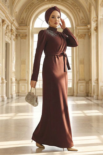 moda selvim Dress 0846LVA1173 Brown - Thumbnail