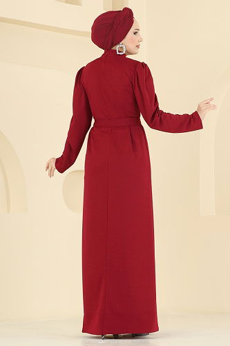 moda selvim Dress 0846LVA1173 Burgundy - Thumbnail