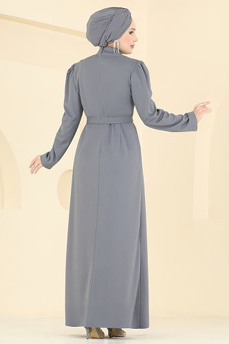 moda selvim الفستان رمادي 0846LVA1173 - Thumbnail