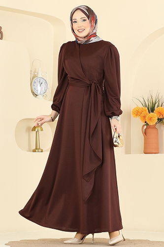 moda selvim Dress 0848LVA1173 Brown - Thumbnail