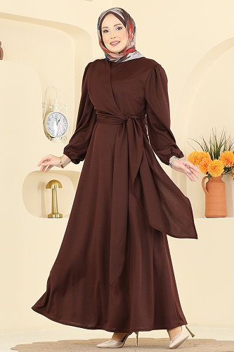 moda selvim الفستان بني 0848LVA1173 - Thumbnail