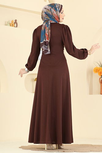 moda selvim الفستان بني 0848LVA1173 - Thumbnail