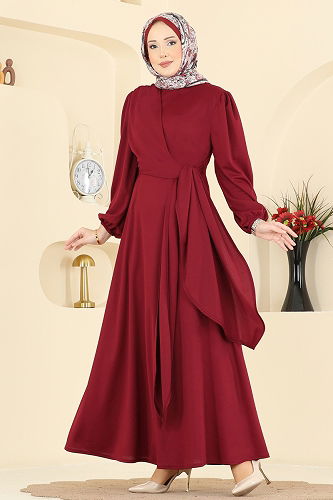 moda selvim Dress 0848LVA1173 Burgundy - Thumbnail