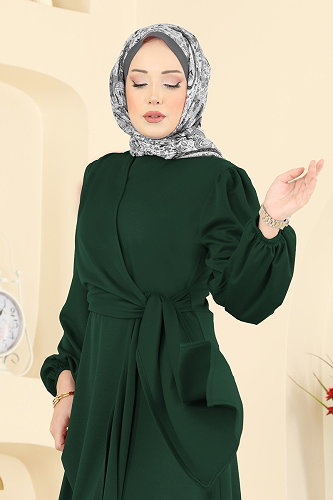 moda selvim Dress 0848LVA1173 Emerald - Thumbnail