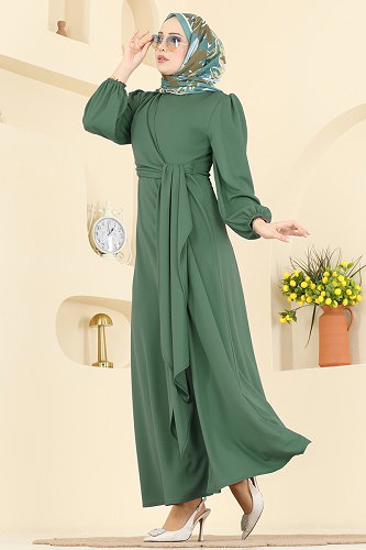 moda selvim الفستان أخضر باهت 0848LVA1173 - Thumbnail