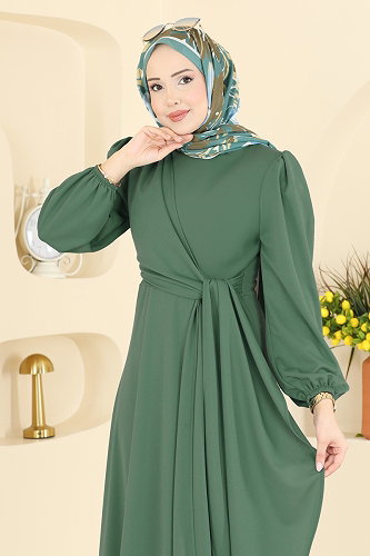 moda selvim الفستان أخضر باهت 0848LVA1173 - Thumbnail