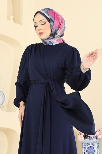 moda selvim Dress 0848LVA1173 Navy Blue - Thumbnail
