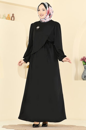 moda selvim الفستان أسود 0850LVA1173 - Thumbnail