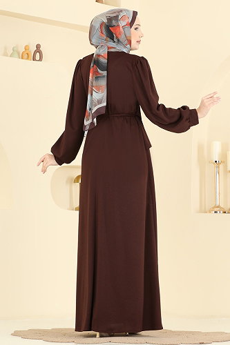 moda selvim Dress 0850LVA1173 Brown - Thumbnail