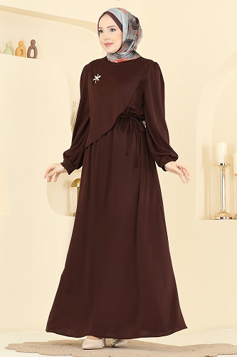 moda selvim الفستان بني 0850LVA1173 - Thumbnail