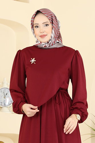 moda selvim Dress 0850LVA1173 Burgundy - Thumbnail