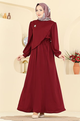 moda selvim الفستان خمري 0850LVA1173 - Thumbnail