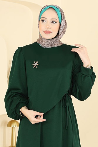 moda selvim Dress 0850LVA1173 Emerald - Thumbnail