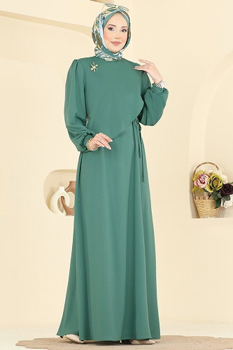 moda selvim الفستان أخضر باهت 0850LVA1173 - Thumbnail
