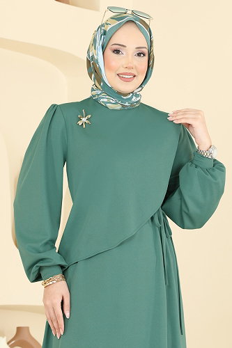moda selvim الفستان أخضر باهت 0850LVA1173 - Thumbnail