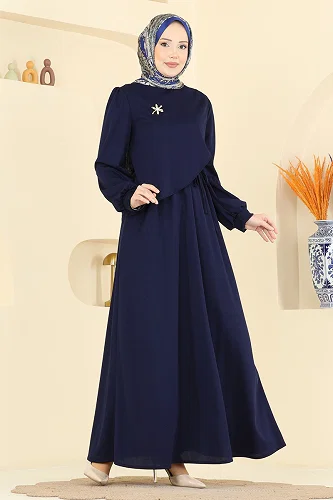 moda selvim Dress 0850LVA1173 Navy Blue - Thumbnail