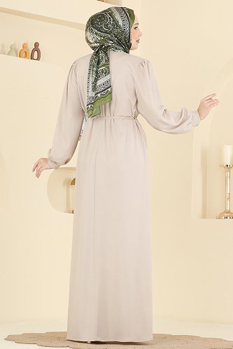 moda selvim Dress 0850LVA1173 Stone - Thumbnail