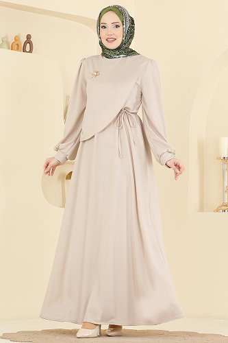 moda selvim الفستان بيج 0850LVA1173 - Thumbnail