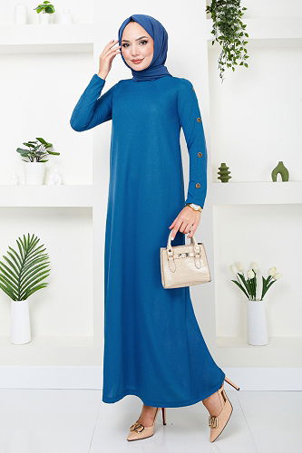 moda selvim DRESS 10006ETT902-M Indigo - Thumbnail