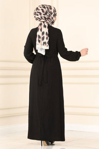 moda selvim 1002YNS793 اسود فستان - Thumbnail