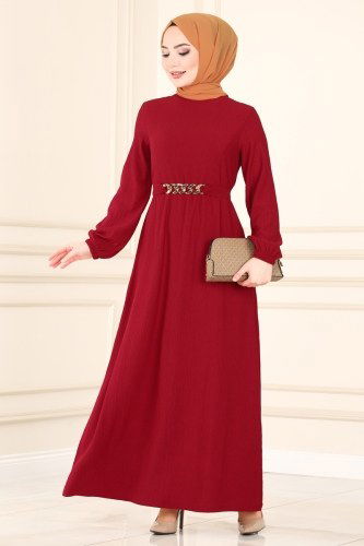 moda selvim Dress 1002YNS793 Claret Red - Thumbnail