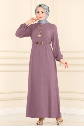 moda selvim Dress 1002YNS793 light lilac - Thumbnail