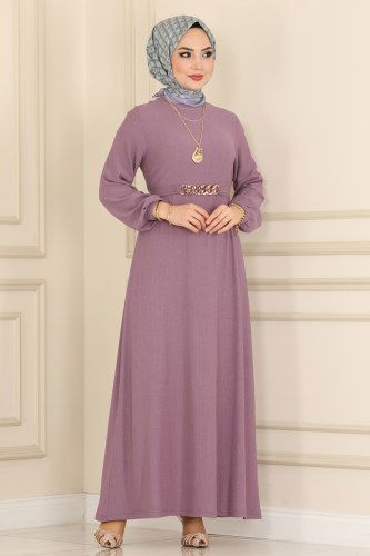 moda selvim 1002YNS793 بنفسجي فاتح فستان - Thumbnail