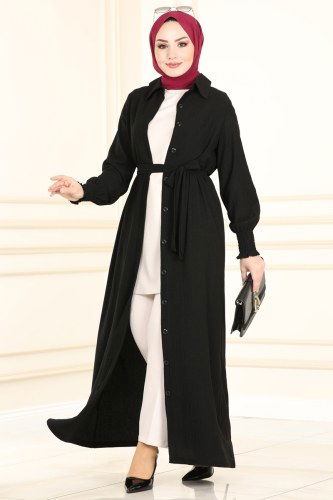 moda selvim 1003MRT754 اسود فستان - Thumbnail
