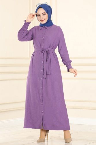 moda selvim 1003MRT754 ارجواني فاتح فستان - Thumbnail