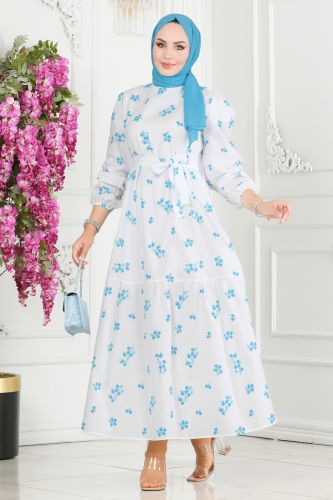 E.T.T. - Dress 10067ETT926 Blue&Ecru