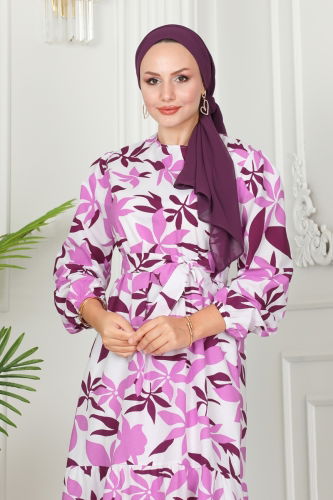 moda selvim Dress 10067ETT926 Purple - Thumbnail