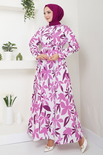 moda selvim Dress 10068ETT926 Purple - Thumbnail