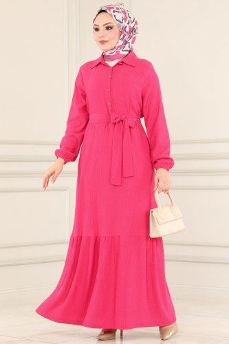 moda selvim 1006YNS793 فوشي فستان - Thumbnail