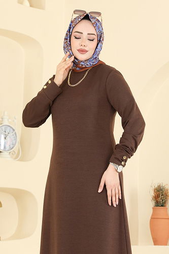 moda selvim Dress 1009ETT926 Brown - Thumbnail