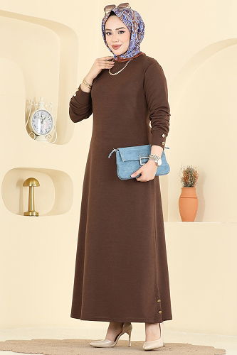 moda selvim الفستان بني 1009ETT926 - Thumbnail