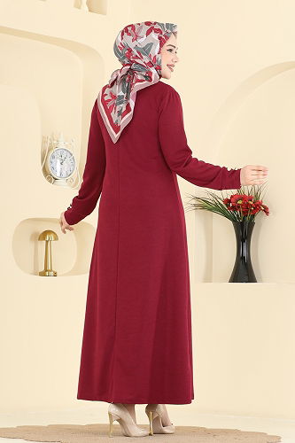 moda selvim Dress 1009ETT926 Burgundy - Thumbnail