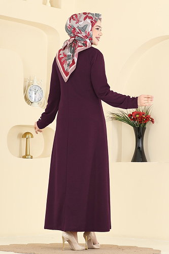 moda selvim Dress 1009ETT926 Damson - Thumbnail