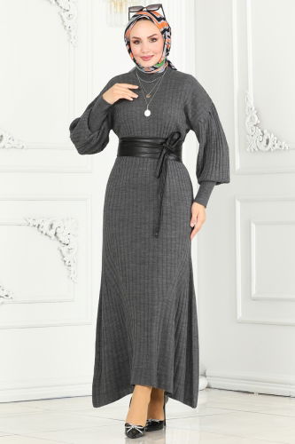 moda selvim Dress 1009HBS856 Anthracite - Thumbnail