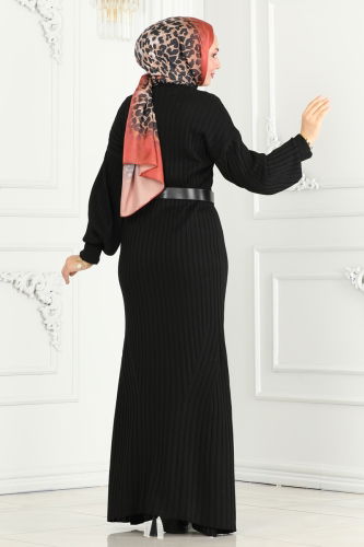 moda selvim Dress 1009HBS856 Black - Thumbnail