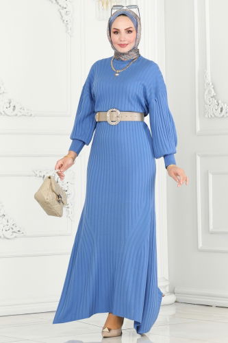 moda selvim Dress 1009HBS856 Blue - Thumbnail