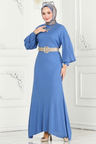 moda selvim Dress 1009HBS856 Blue - Thumbnail