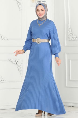 moda selvim Dress 1009HBS856 Blue - Thumbnail