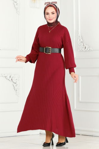 moda selvim Dress 1009HBS856 Burgundy - Thumbnail