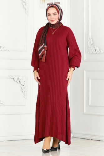 moda selvim Dress 1009HBS856 Burgundy - Thumbnail